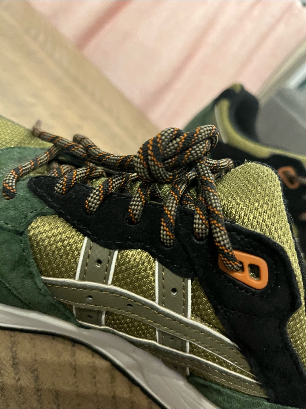 ASICS Olive Green Suede & Mesh Trainer with Orange Accents - Picture 3 of 16